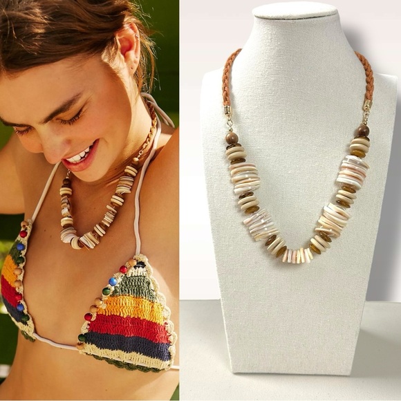 Free People Isabella Choker Necklace Neutral Natural Bohemian Beach Summer NWT - Picture 1 of 16